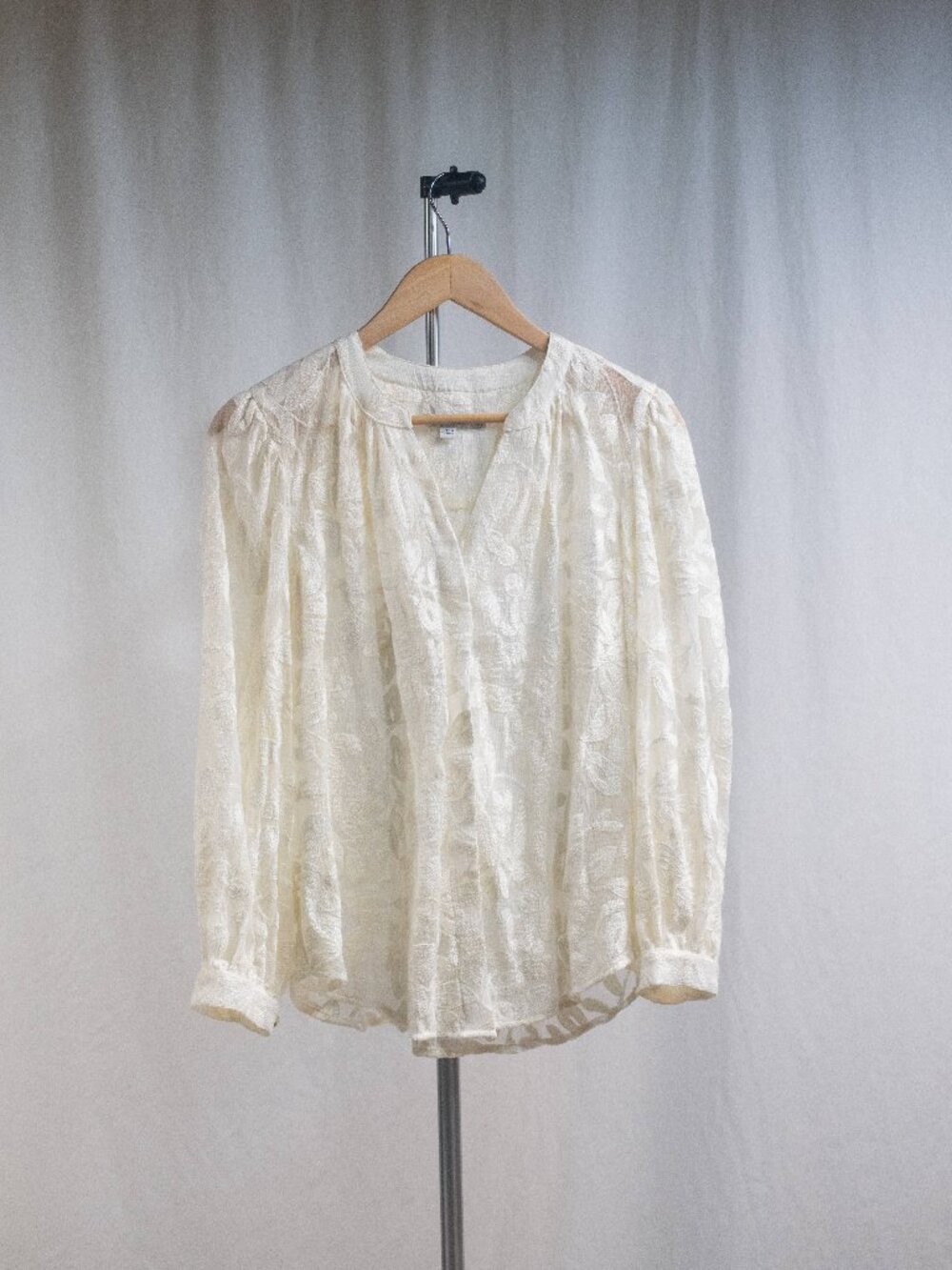 Chico's Puff Sleeve Cream Floral Blouse